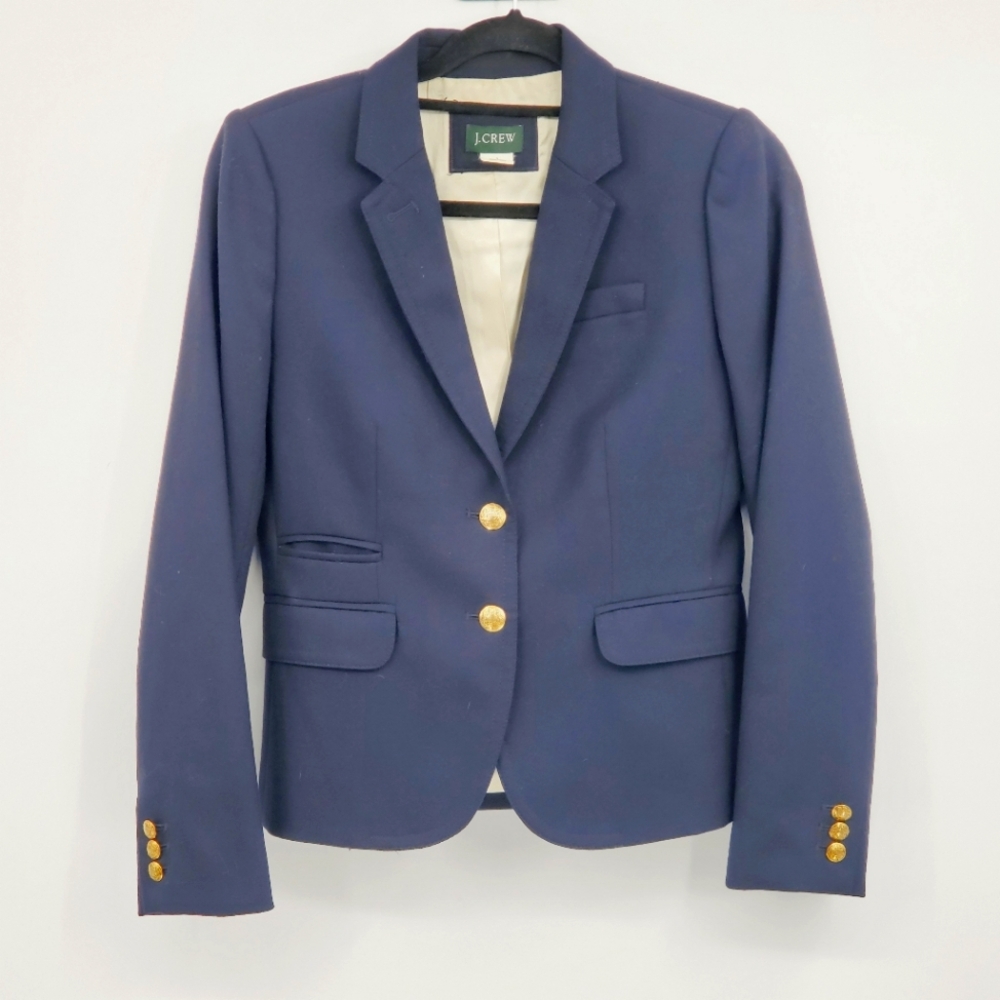 ♡ J. Crew Women's School Boy Navy Wool Blazer Size 2